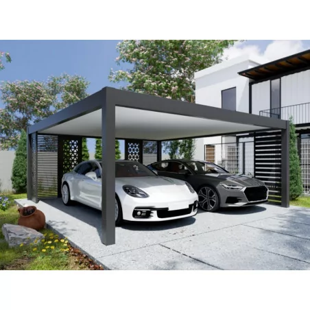 Carport aluminium toit plat autoporté pour 2 voitures