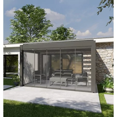 Pergola Bioclimatique Adossée Bornéo lames perpendiculaires|fenetres-pas-cher.com