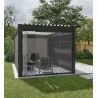 Pergola bioclimatique autoportée Bornéo lames perpendiculaires avec paroi vitrée et stores
