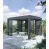 Pergola bioclimatique autoportée Bornéo lames perpendiculaires avec panneaux décors
