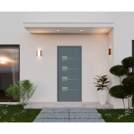 Porte d'entrée aluminium monobloc PARIS gris RAL 7031 texturé | fenetres-pas-cher.com