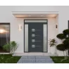 Porte d'entrée aluminium monobloc PARIS gris RAL 7016 texturé avec imposte et 2 châssis latéraux | fenetres-pas-cher.com
