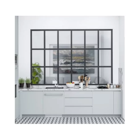 Verrière d'atelier fixe aluminium modulable avec 2 traverses|fenetres-pas-cher.com