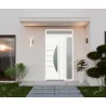 Porte d'entrée aluminium monobloc BAYONNE + blanc RAL 9016 avec 1 châssis latéral et 1 imposte