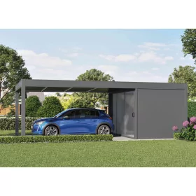 Carport box atelier 8x4 m aluminium avec box fermé 4 x 4m - Coulissant 3 vantaux satinovo - Fabrication française