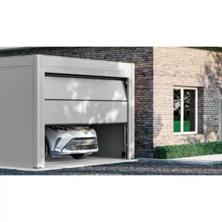 Carport box garage aluminium 6,50x4 m avec porte de garage sectionnelle et porte de service - fabrication française