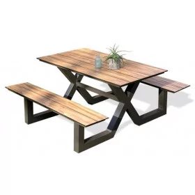 Table avec banc fixe en aluminium et HPL Vancouver 6 personnes Table avec banc en aluminium et HPL Vancouver 6 personnes