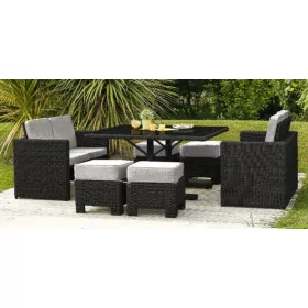 Salon de jardin haut en résine tressée Océane Lunch Salon de jardin haut en résine tressée Océane Lunch noir