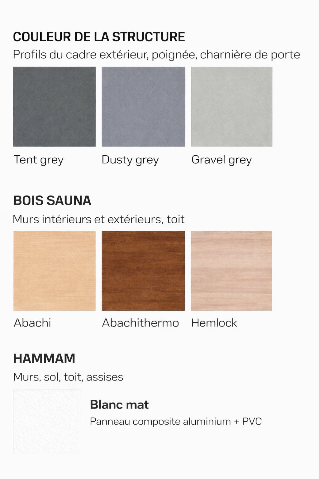 Couleurs du Combo SH Celsius Novellini Sauna Hammam